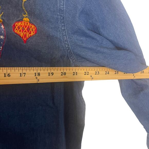 Basic Editions Holiday Vintage 90s Women XL Christmas Embroidered Denim Top - Picture 6 of 7